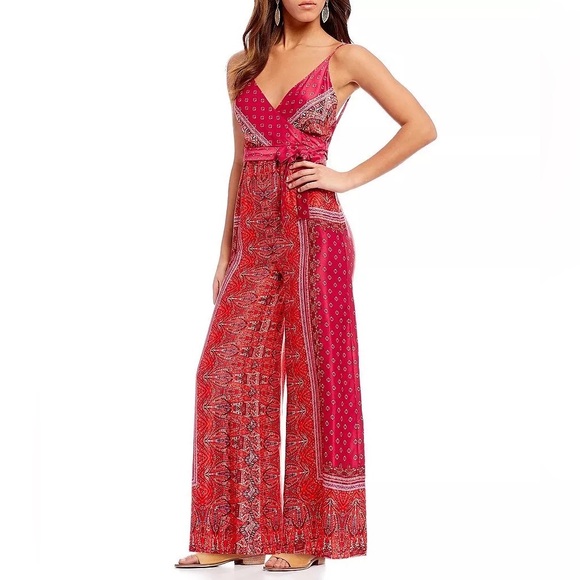 Free People Silk Like Printed Boho Jumpsuit Size 4 - Picture 9 of 9